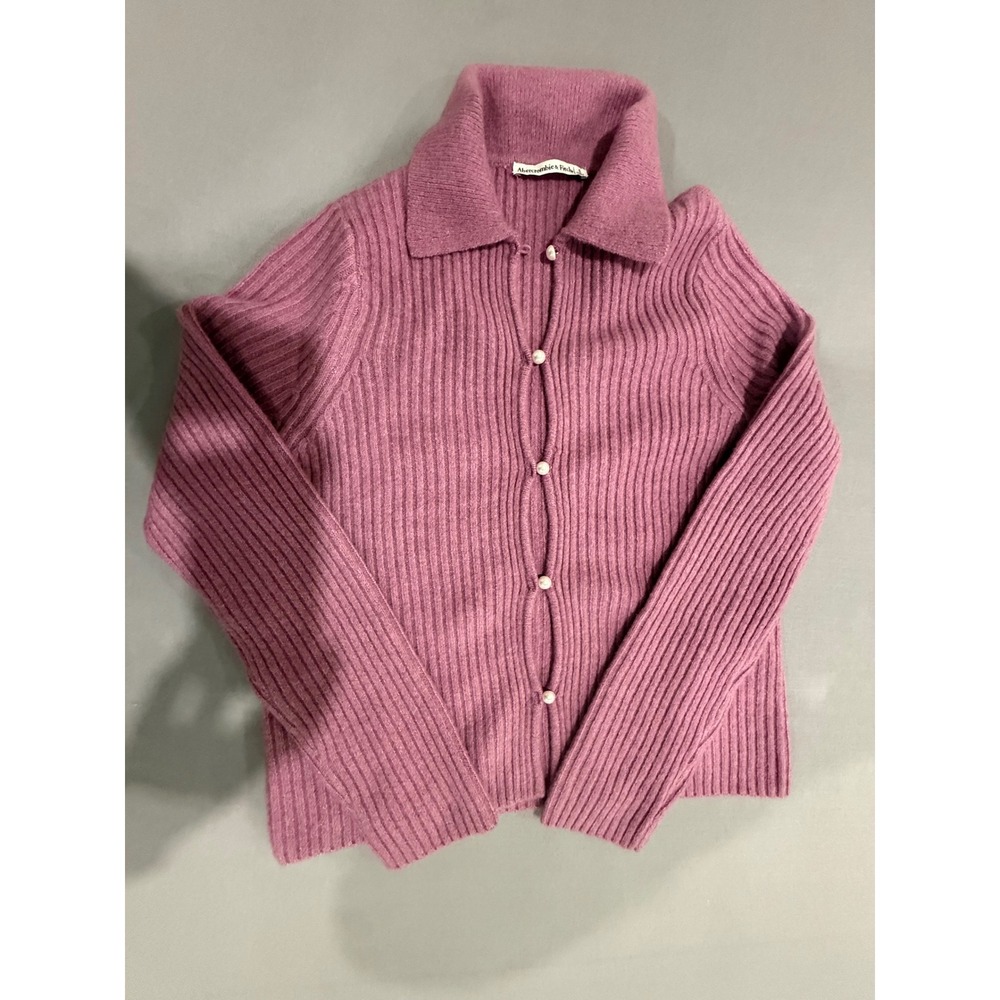 Abercrombie & Fitch Pink Ribbed Knit Pearl Button Cardigan Sweater Small
